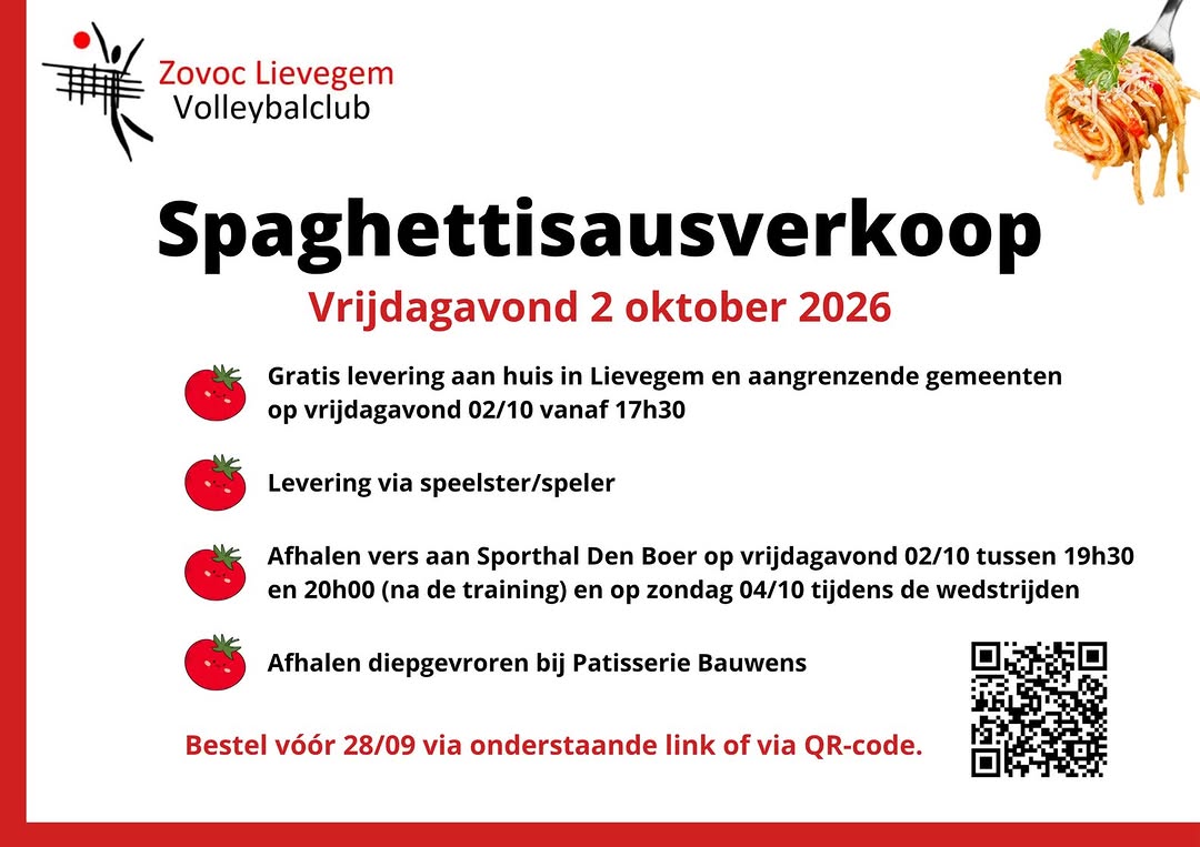 🍝 SPAGHETTISAUSVERKOOP 2026 🍝

Weinig inspiratie of tijd? Maak het jezelf gemakkelijk en kies voor onze heerlijke huisbereide spaghettisaus! 😉

Zovoc verkoop...